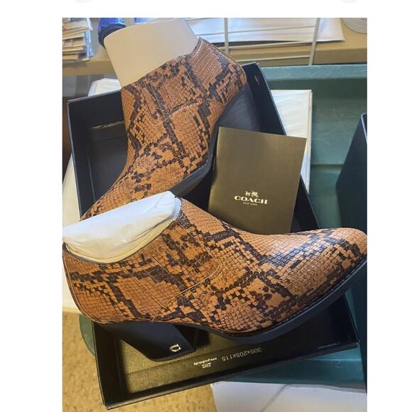 NIB Coach Sz 7C PERRI Booties PTE Snakeskin Leather - Picture 2 of 10